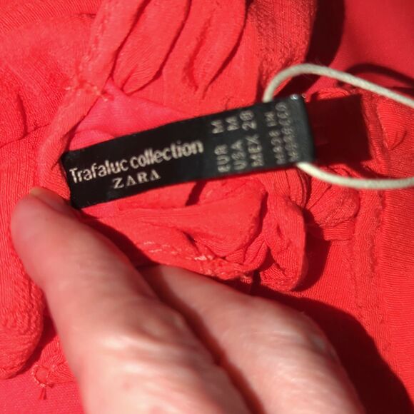 ZARA Trafaluc Ruffle Open Back Long Sleeve Mini Dress - Size M - Coral NWT - Picture 3 of 6